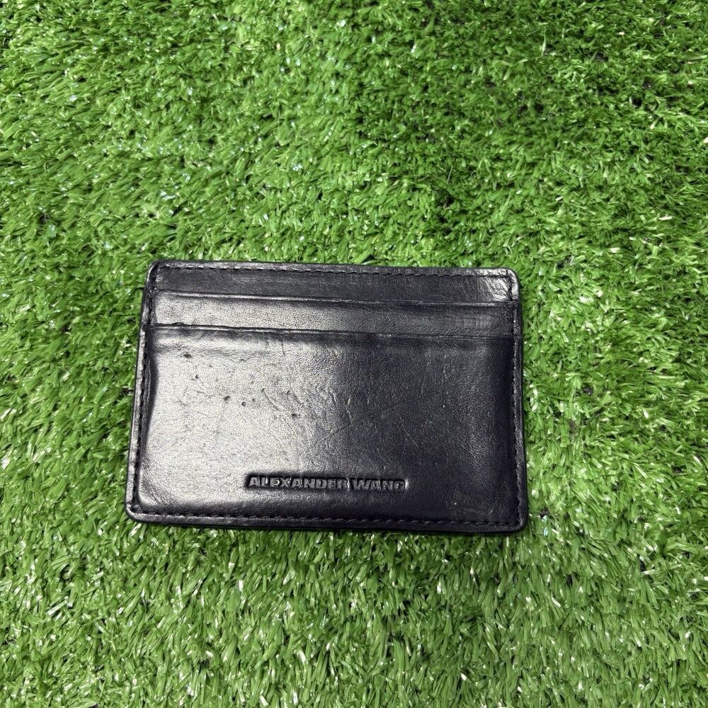 Mens Womens Alexander Wang Black Crocodile Embossed Leather Card Holder Wallet